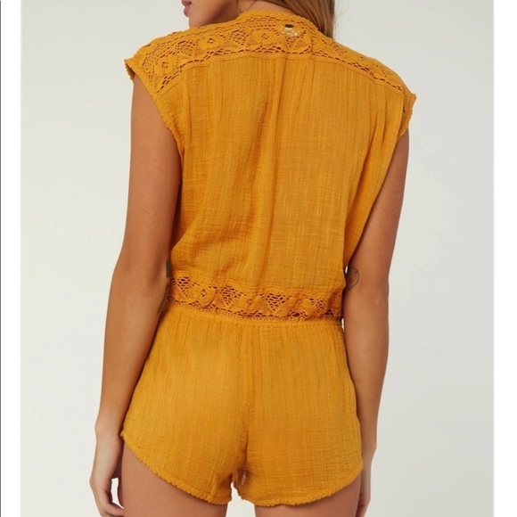 NWT Saltwater Solids by O’neill Mustard Lacey Crochet Knit Romper One Piece - Picture 2 of 11
